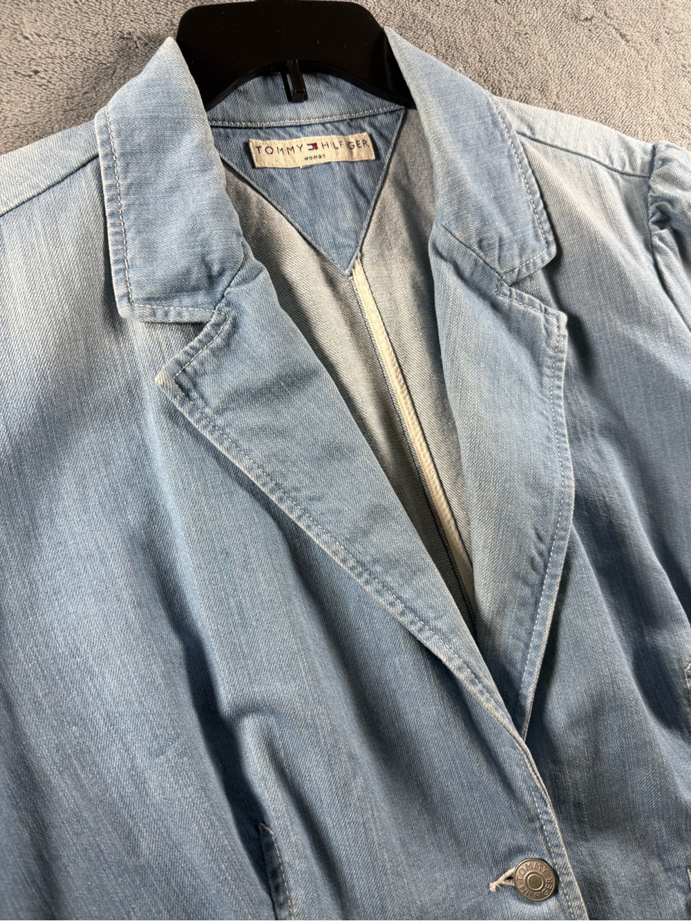 Tommy Hilfiger Women’s Size 20 Light Wash Denim Blazer Sleeve Jacket Bikercore